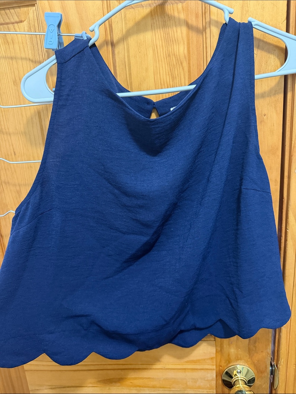 Monteau Navy Scalloped Hem Sleeveless Blouse